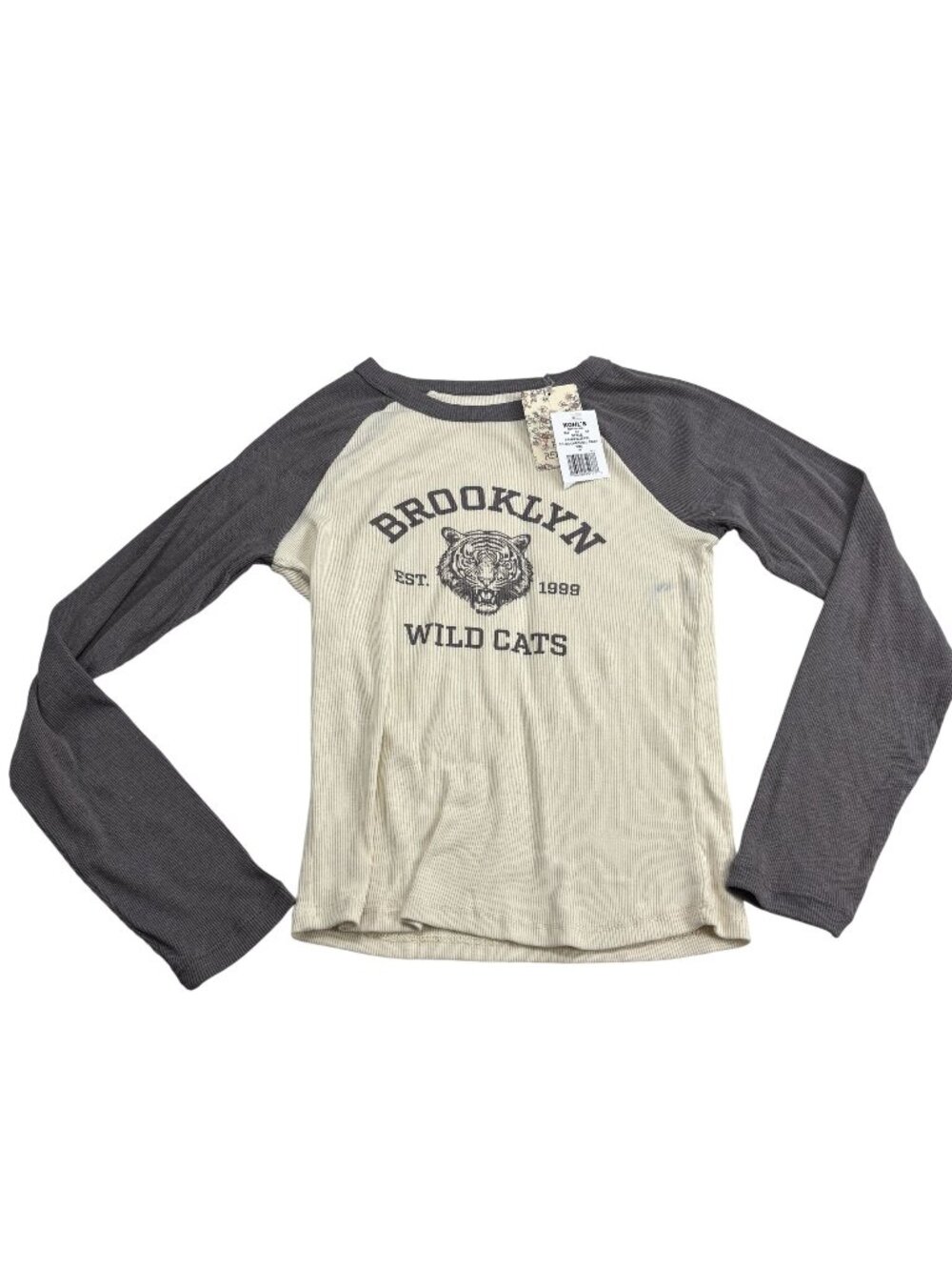 Brooklyn Wildcats Long Sleeve Raglan Tee By Pink Republic Size M Charcoal & Crea